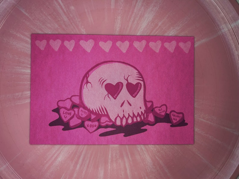 Skull Valentines Postcard PRINTs by Jen Designs