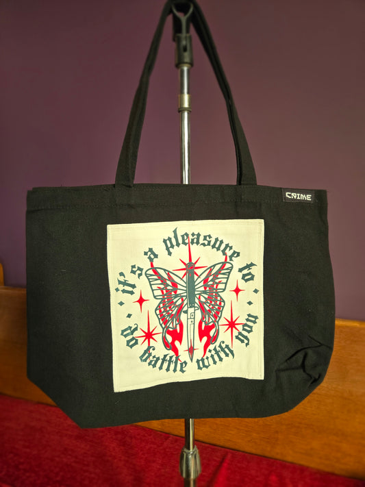 It's a pleasure to do battle with you TOTE BAG  (white patch, clean edges)