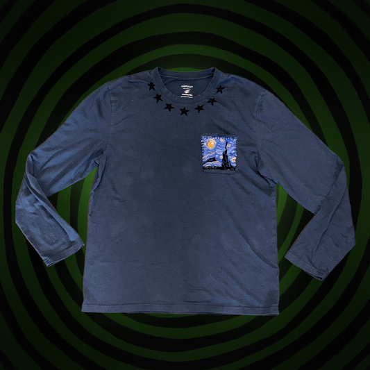 Starry Night and Stars Upcycled Long Sleeve SHIRT  by Start Over Studio