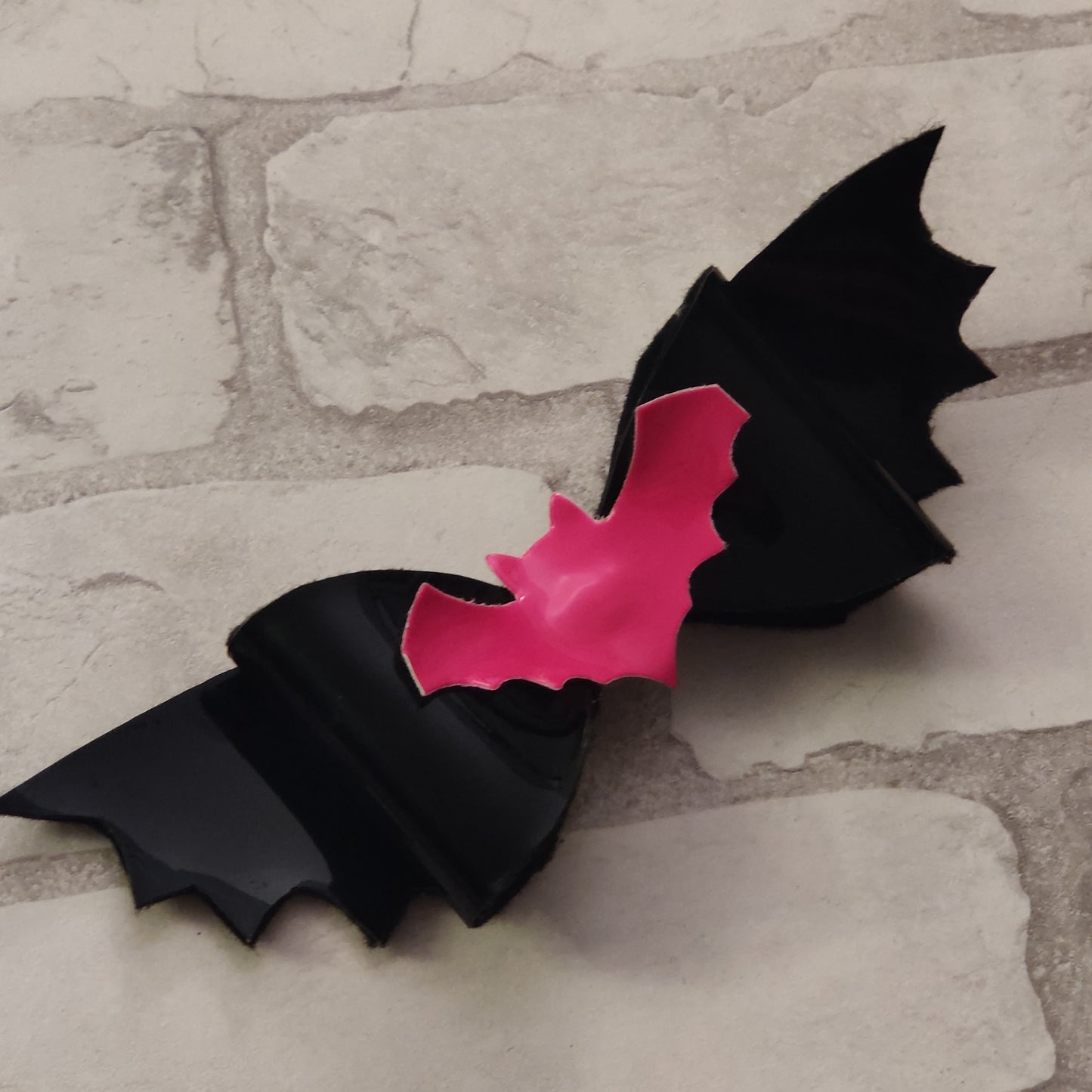 Black Vinyl Bat Wing with Pink Vinyl Bat HAiR BOW / CLiP