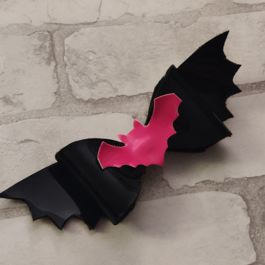 Black Vinyl Bat Wing with Pink Vinyl Bat HAiR BOW / CLiP