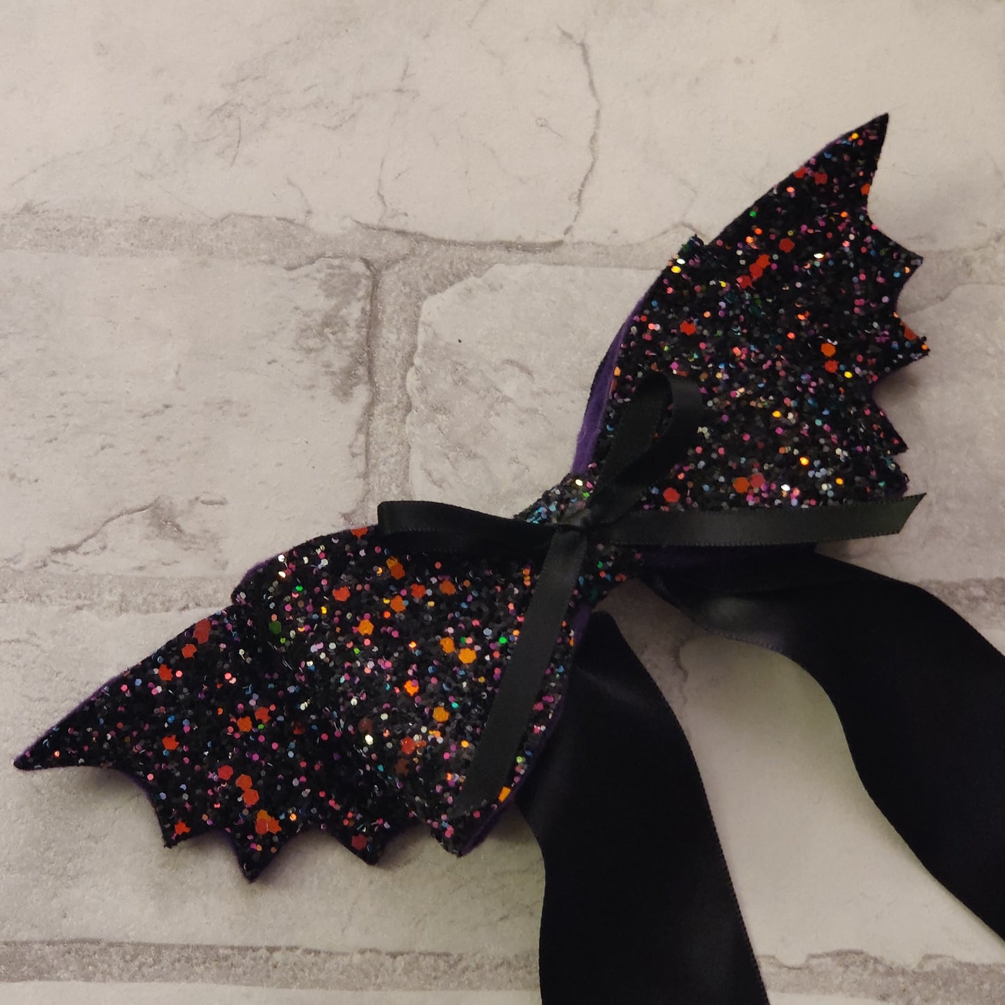 Dark Glittery Vinyl Bat HAiR BOW with Black Ribbon / CLiP