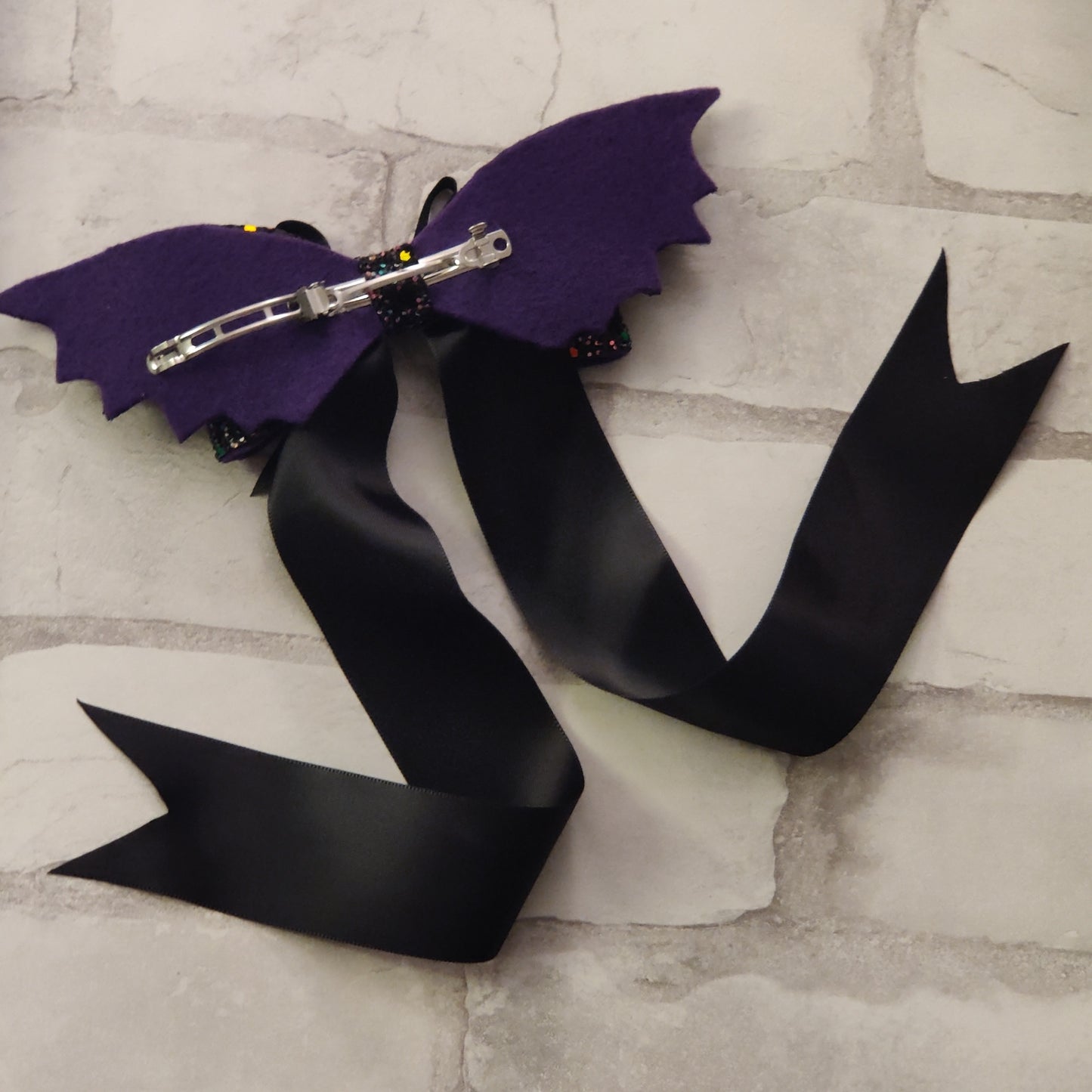 Dark Glittery Vinyl Bat HAiR BOW with Black Ribbon / CLiP