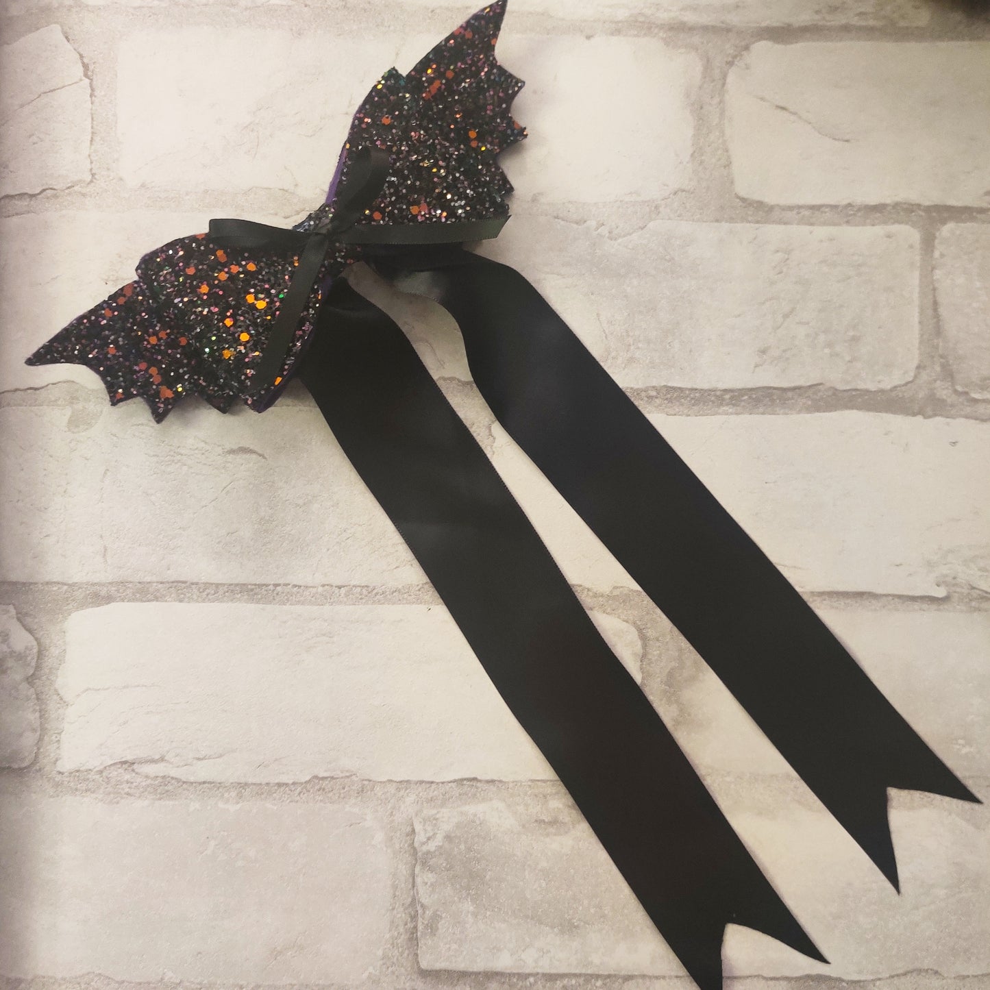 Dark Glittery Vinyl Bat HAiR BOW with Black Ribbon / CLiP