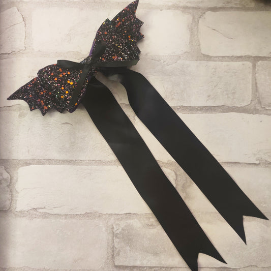 Dark Glittery Vinyl Bat HAiR BOW with Black Ribbon / CLiP
