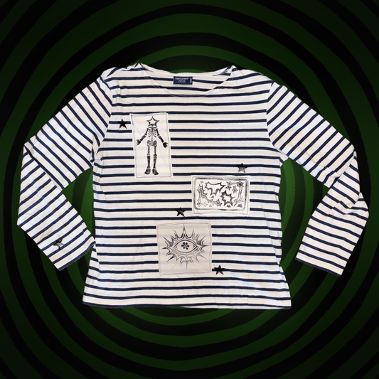 Patches and Stars Upcycled Striped Long Sleeve SHIRT by Start Over Studio