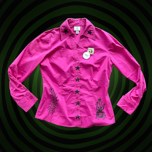 Bugs and Stars Upcycled Long Sleeve Pink SHIRT by Start Over Studio