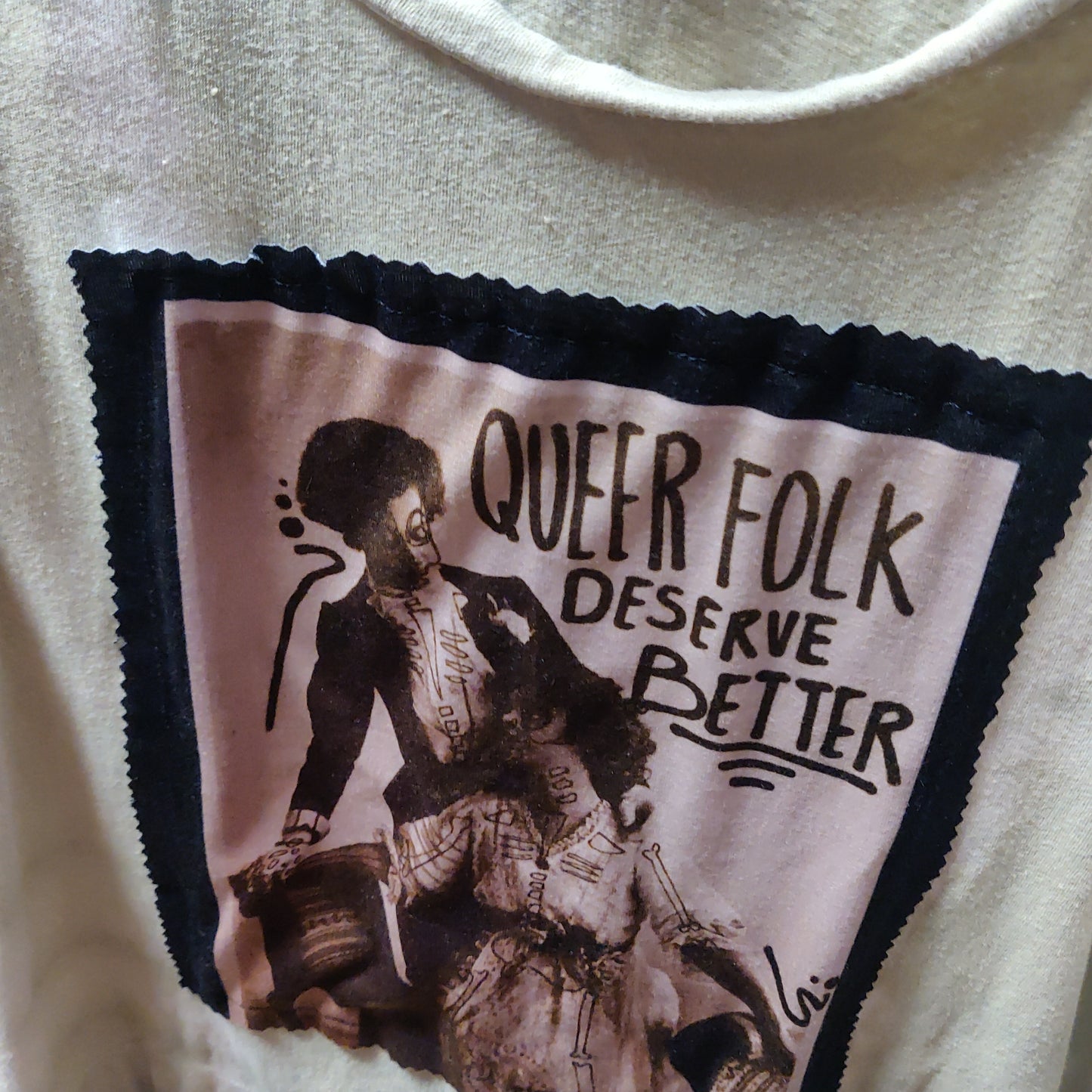 Queer Folk Deserve Better 3/4 Length Sleeve T-SHIRT w/ Original Patch by Skullduggery Studio