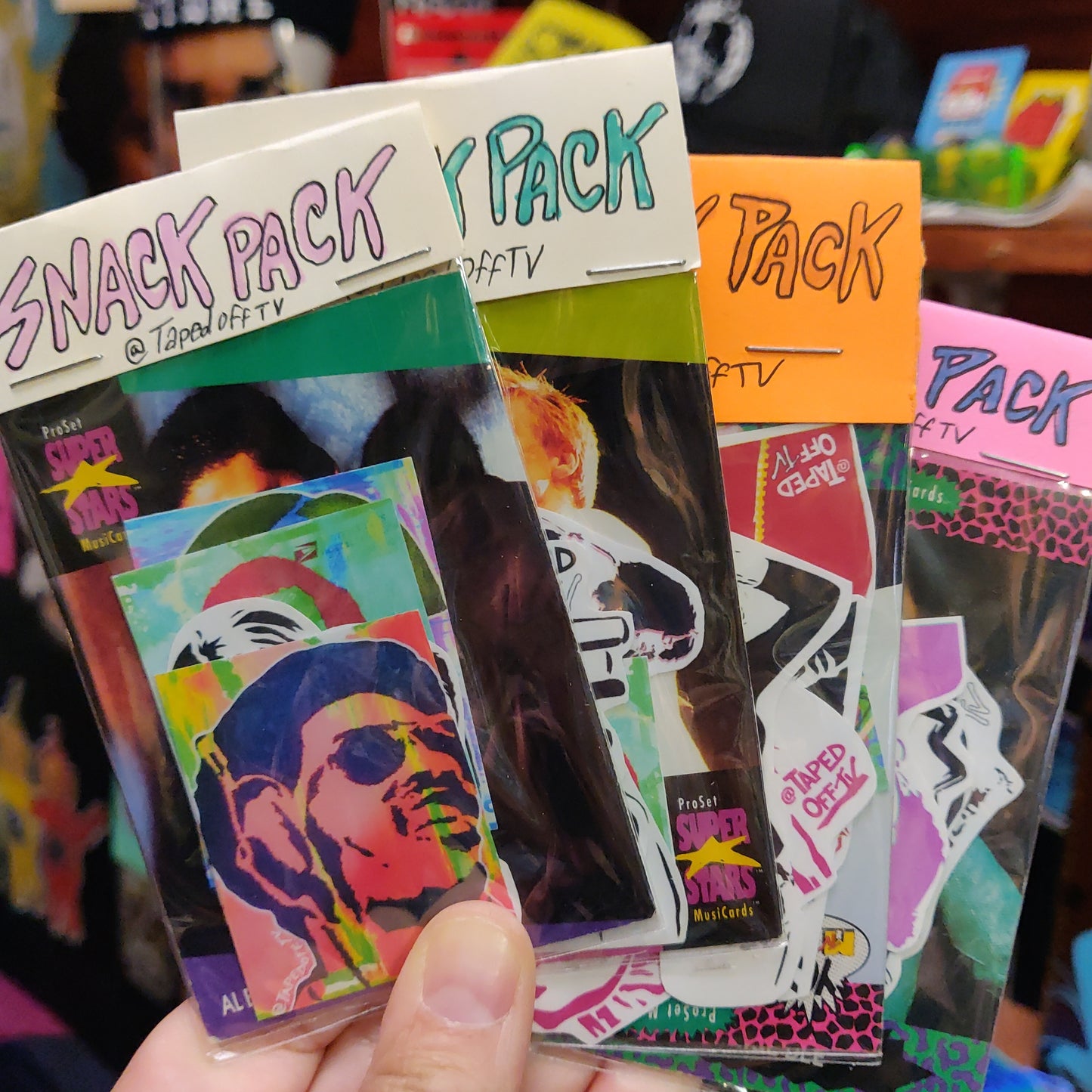 Taped Off TV SNACK PACK! Assorted mini stickers + trading card