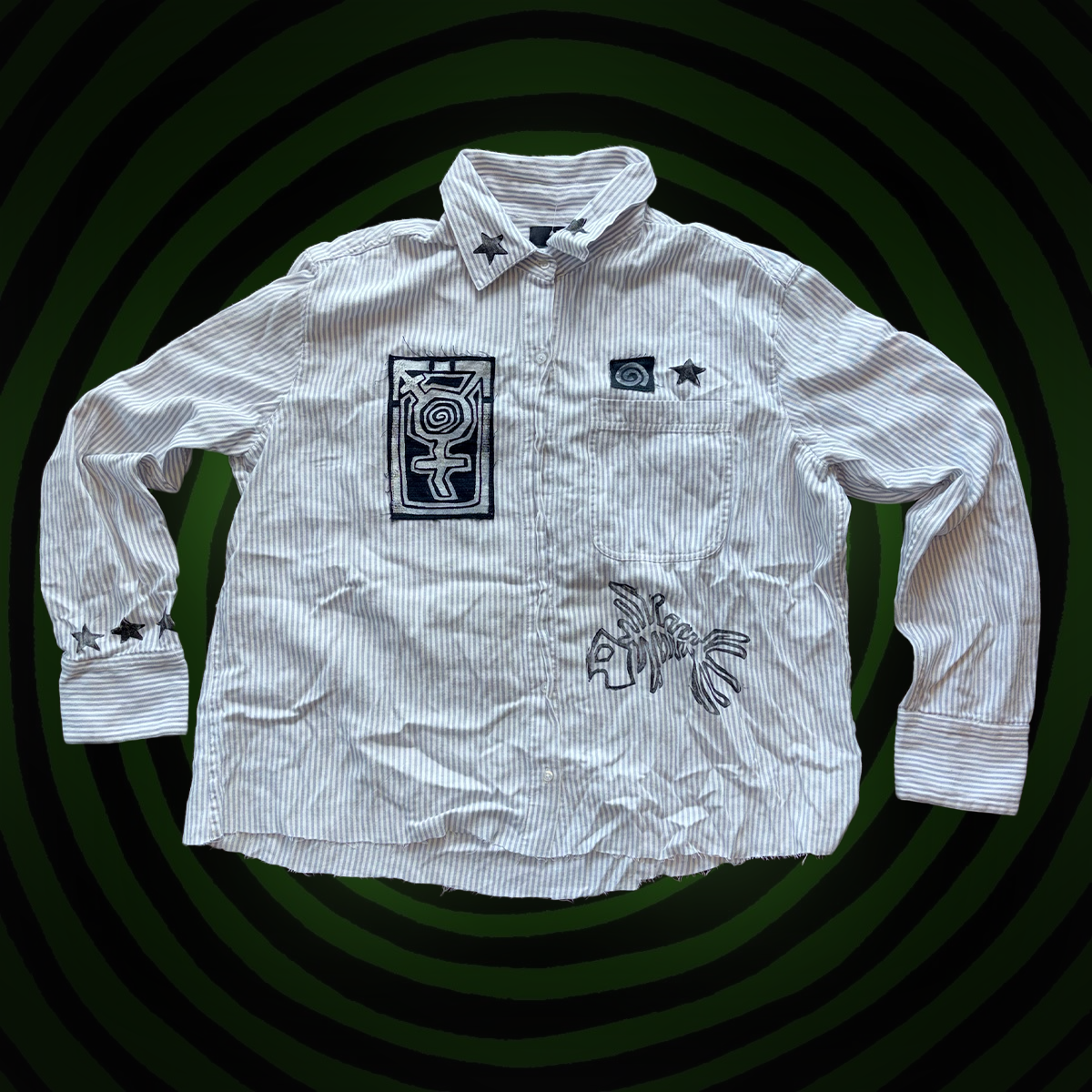 Trans Pride and Fishbone Upcycled Long Sleeve SHIRT by Start Over Studio