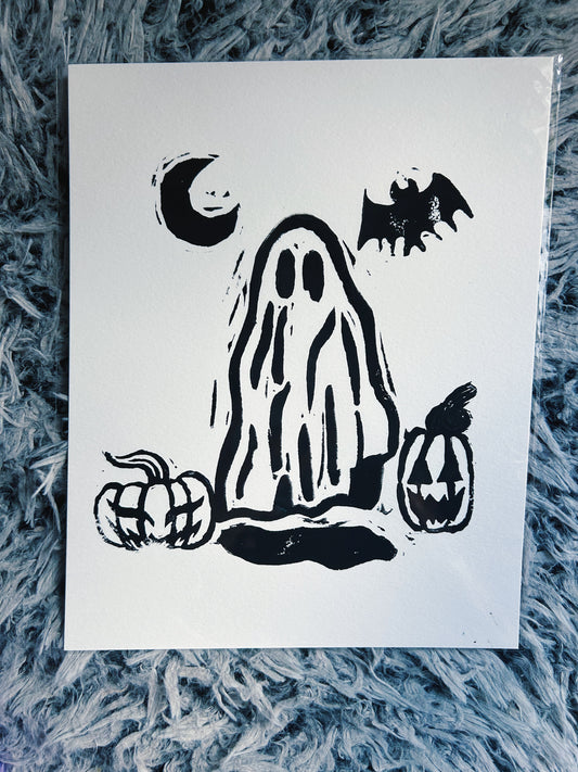 Ghost and Friends ~ Linocut 8x10" PRINT