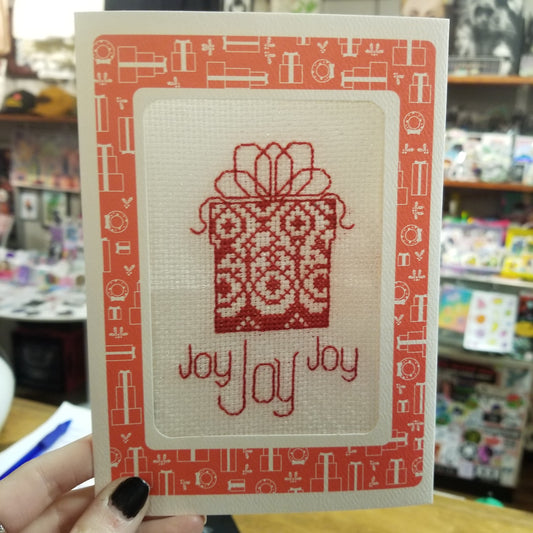 Joy Joy Joy Cross-Stitch GREETING CARD