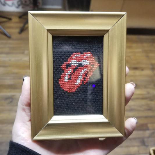 Rolling Lips Framed Cross-Stitch