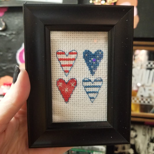 4 Hearts Framed Cross-Stitch