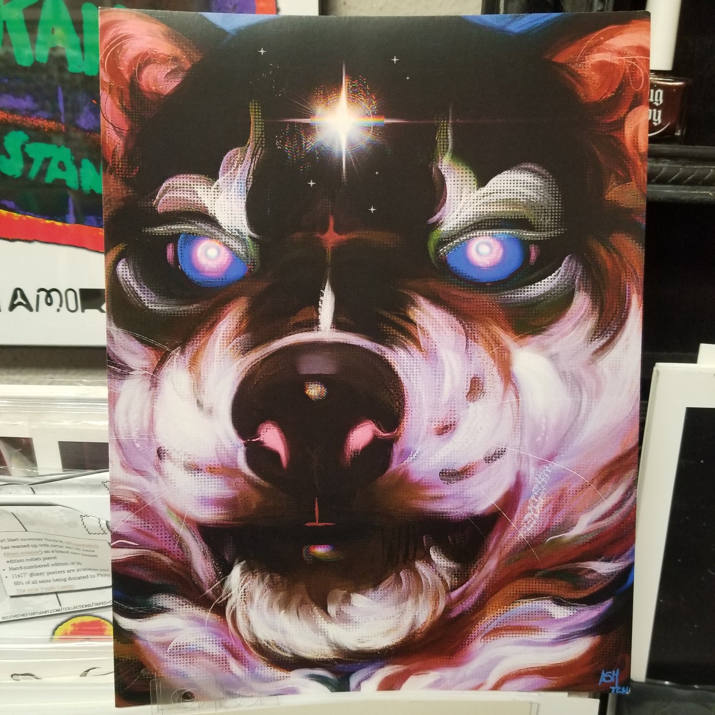 Big Cat with Pink and Blue Eyes and Pink Nostrils PRINT