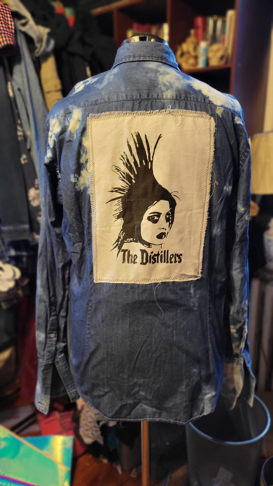 Distillers Customized Upcycled Bleached Denim Long Sleeve Shirt