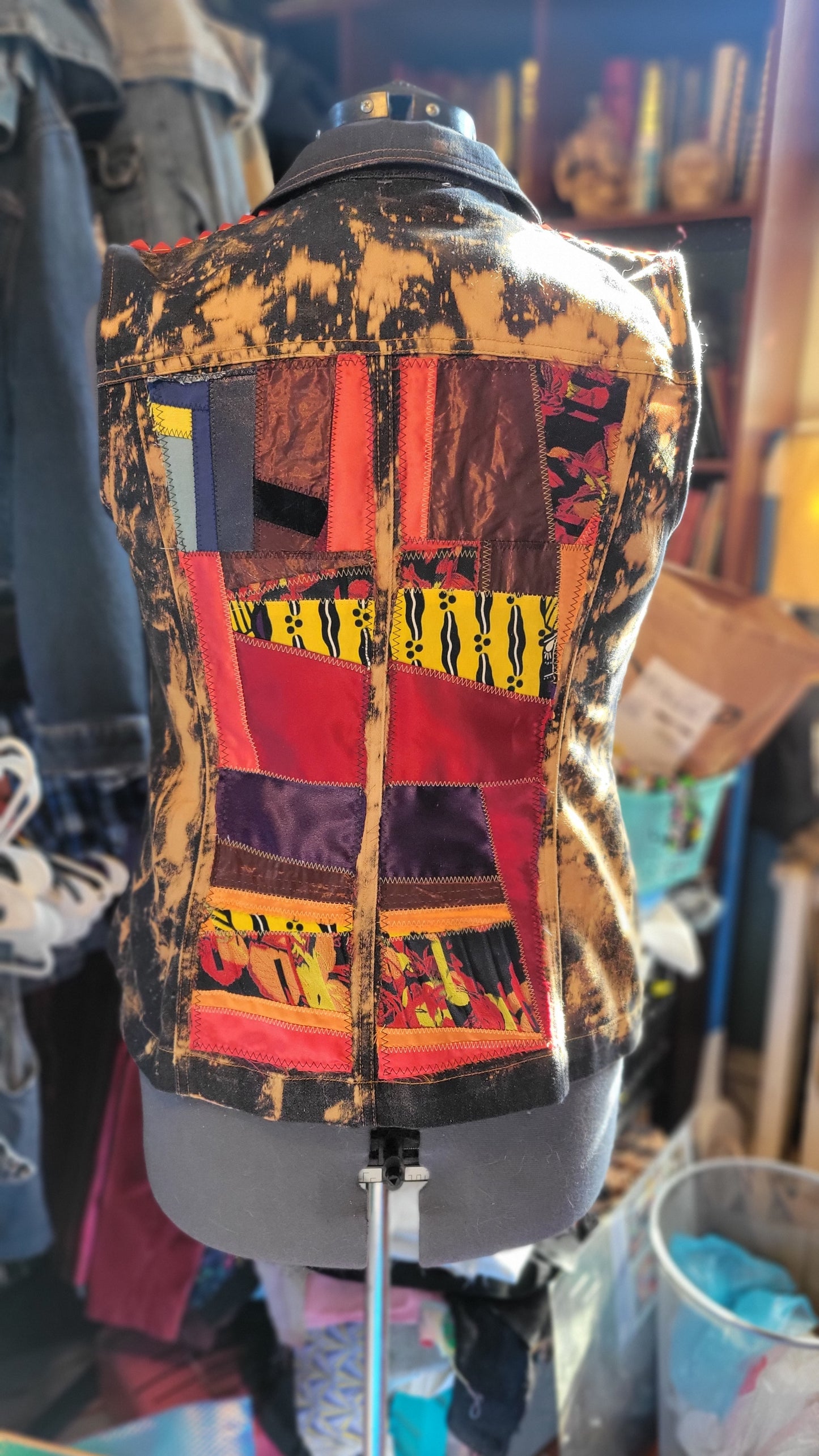 Patchwork Customized Bleach Dyed Denim VEST