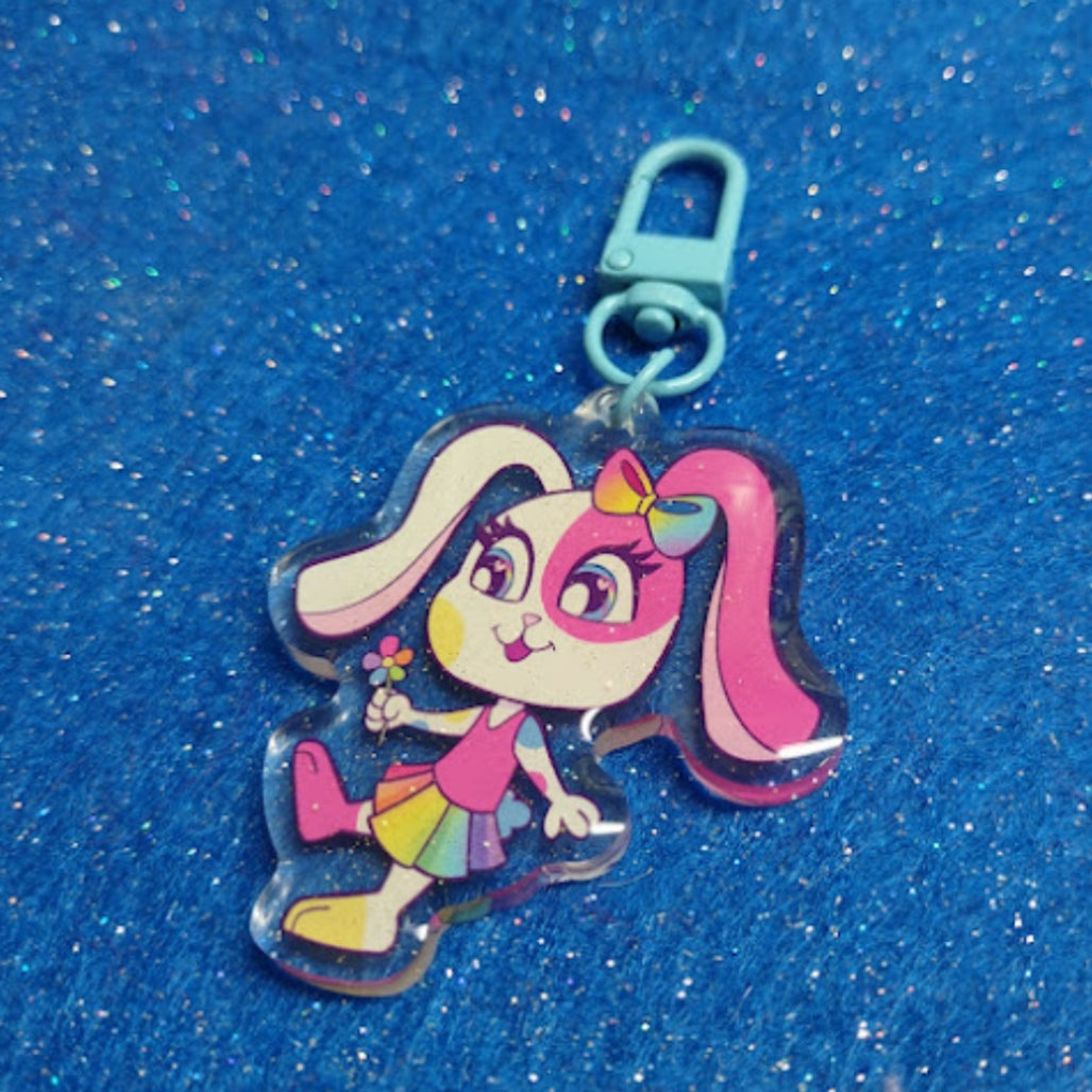 Rainbow Bunny Glitter Acrylic KEYCHAIN by Millie Dubois