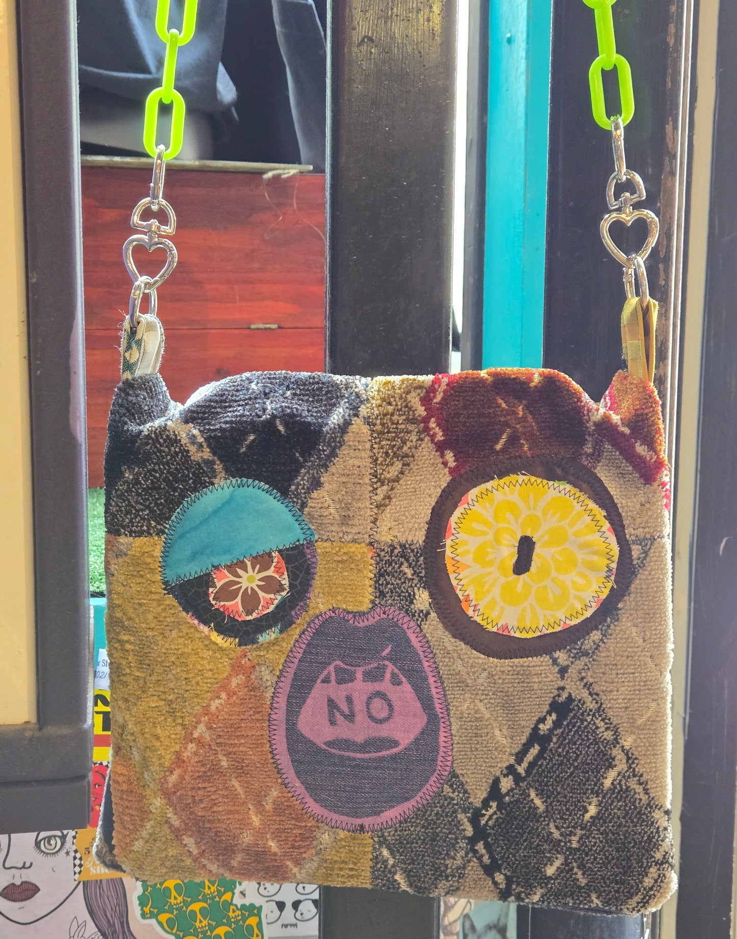 No Face with Green Chain Strap PURSE/TOTE