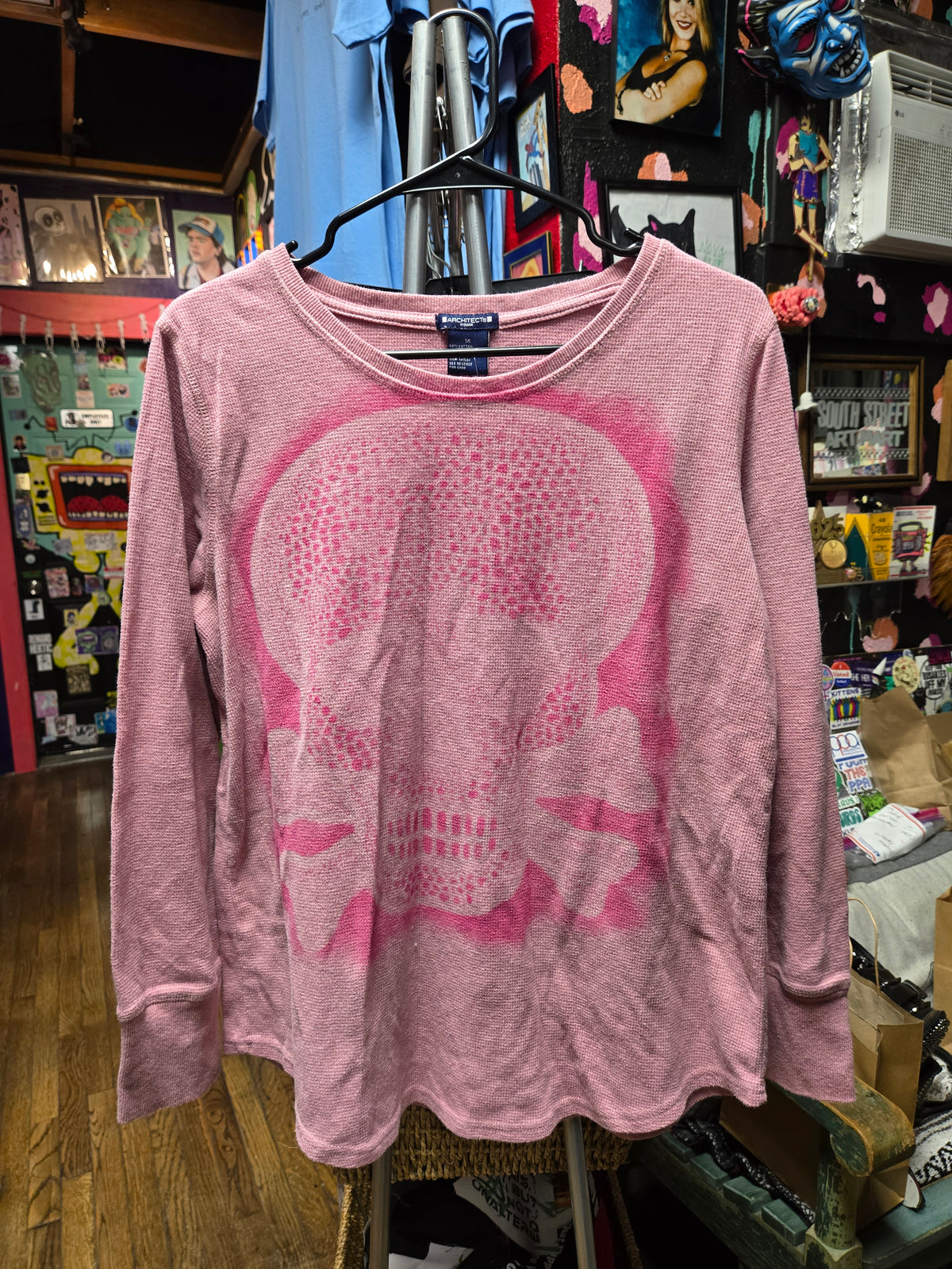 Skull Stenciled Tie Dye Thermal Long Sleeve SHIRT