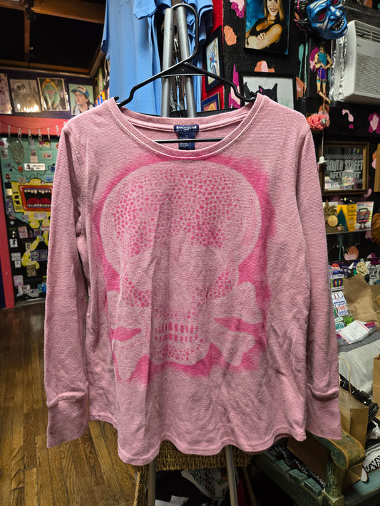 Skull Stenciled Tie Dye Thermal Long Sleeve SHIRT