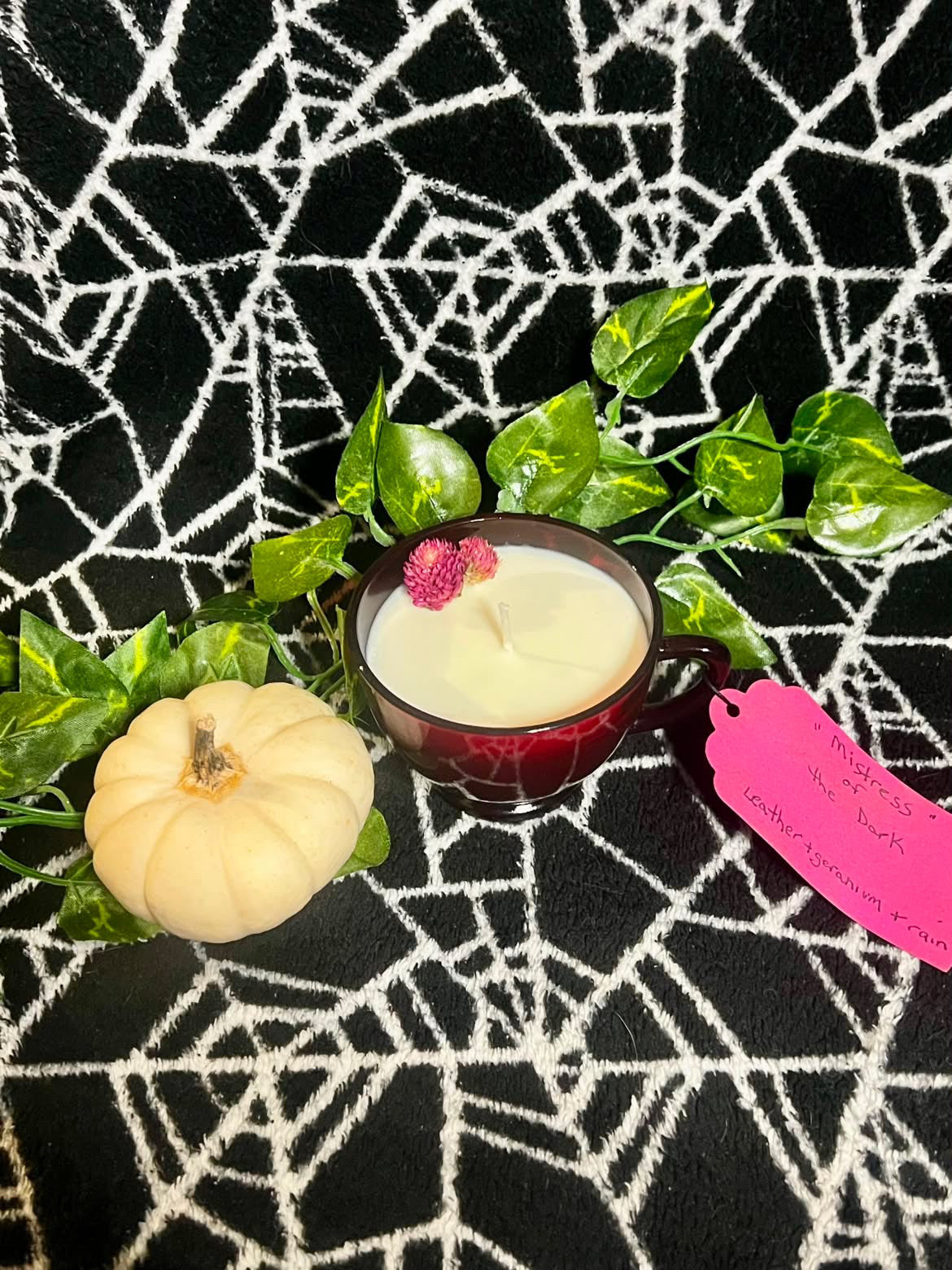 Mistress of the Dark CANDLE in tea cup by Sick Wax World