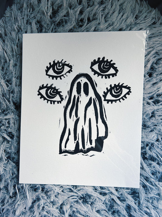 Ghost Eyes Linocut 8x10" PRINT