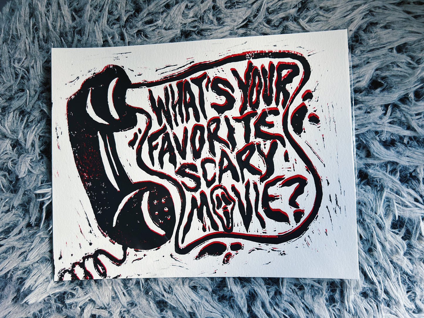 What's Your Favorite Scary Movie? ~ Linocut 8x10" PRINT