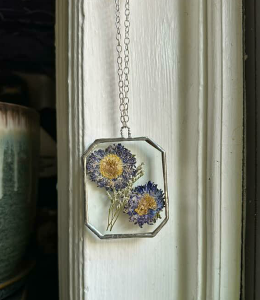 Cut Glass Pressed Flower WALL HANGING / ORNAMENT by Mishap Glass