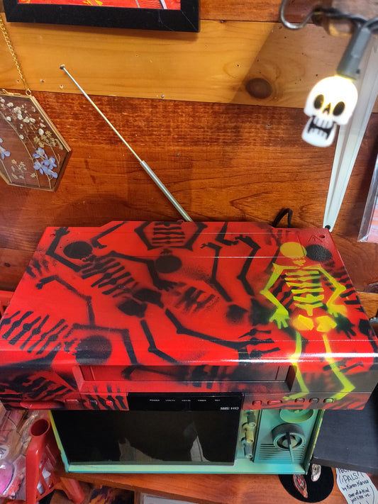 Red Spray-Painted Skeleton VCR (works!) by @TapedOffTV