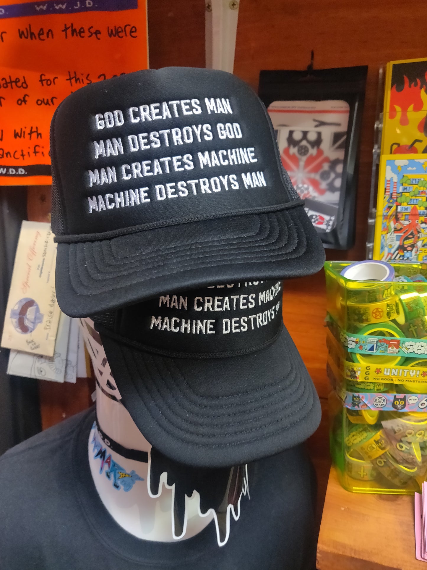 God Creates Man... TRUCKER HAT by Doomed Future