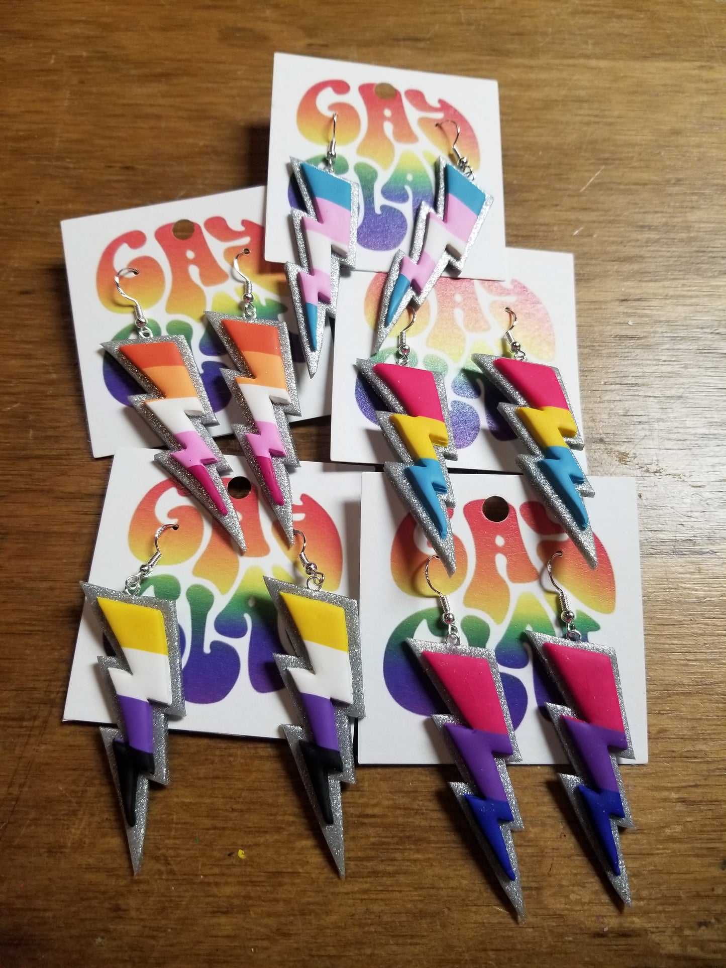 Pride Flag Lightning Bolt EARRINGS by Gay Clay
