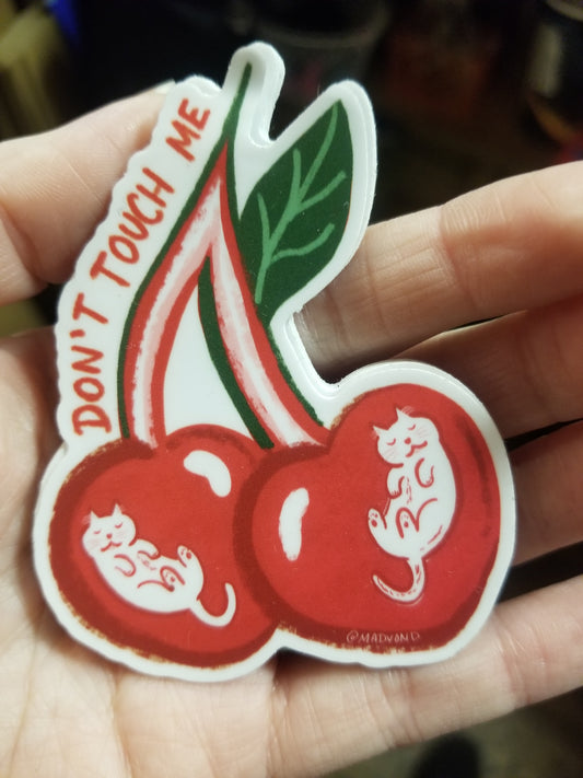 Don't Touch Me Cat Cherries STICKER