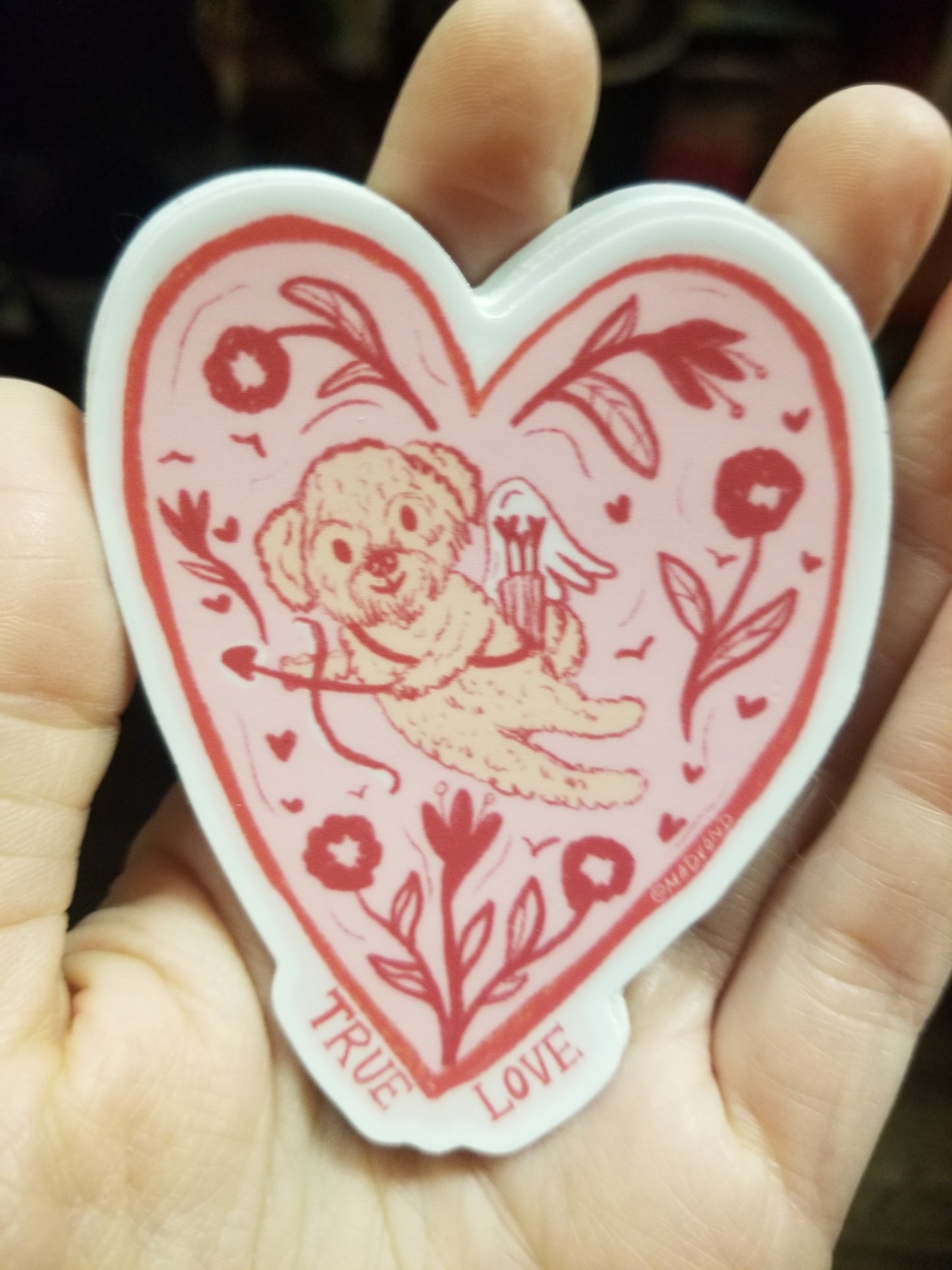 True Love Cupid Dog Heart STICKER