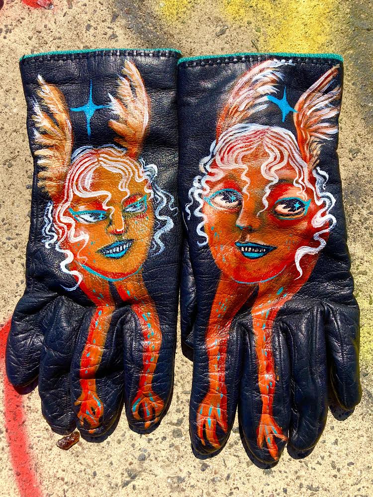 Hottie Harpy Hand-painted Leather GLOVES