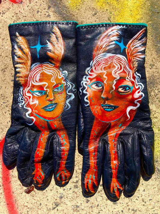 Hottie Harpy Hand-painted Leather GLOVES