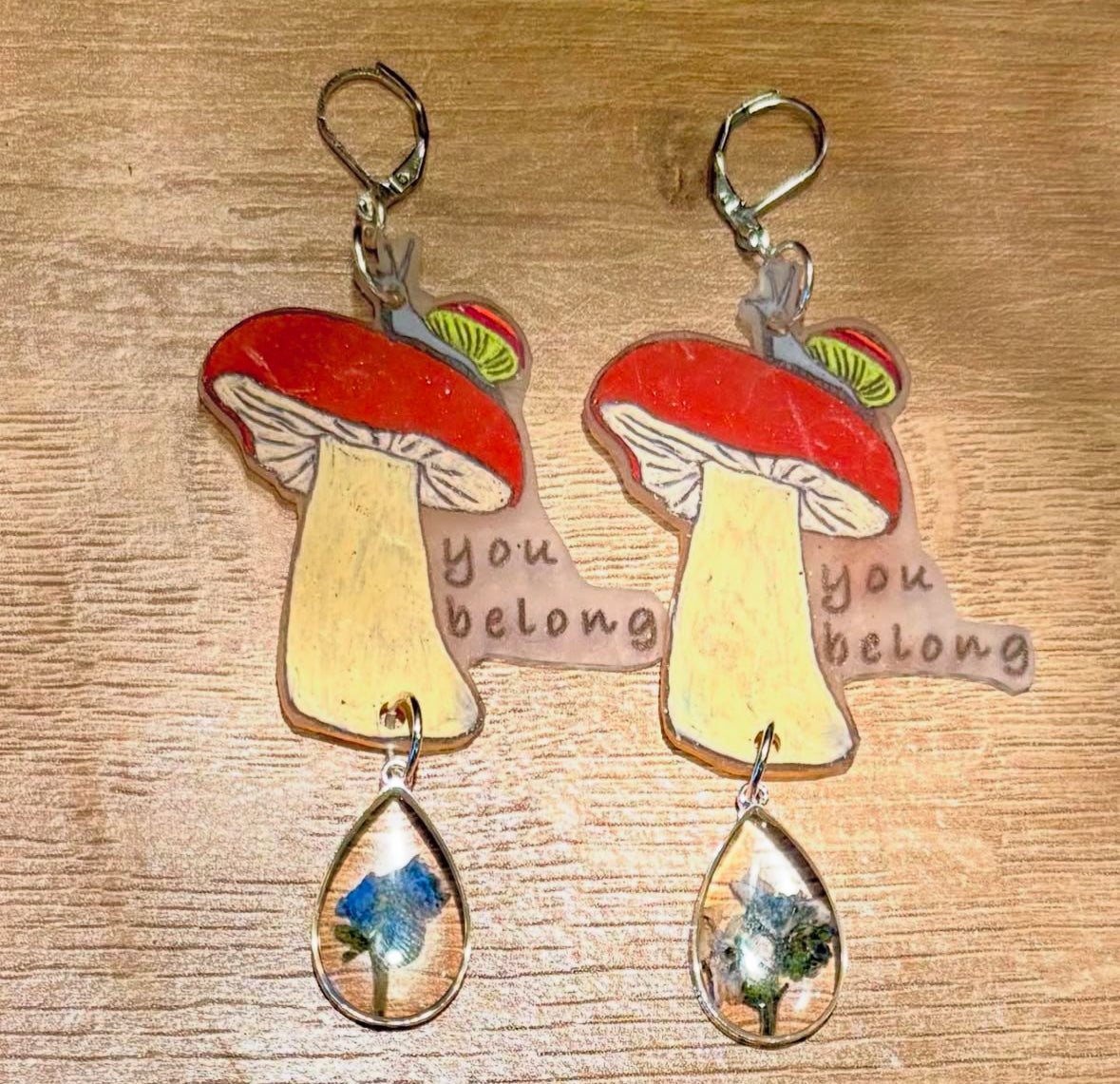 You Belong Mushroom and Snail  EARRINGS by ThEm's