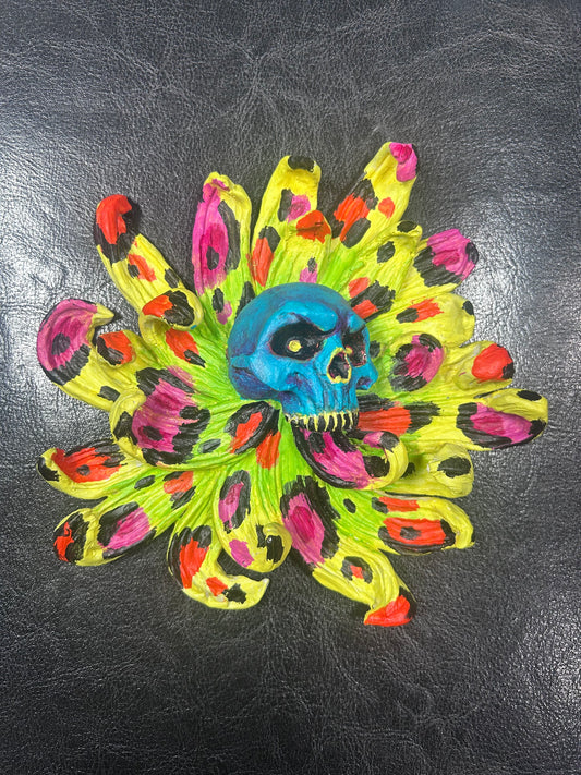 Hand Sculpted Skull Flower Wall Hanging