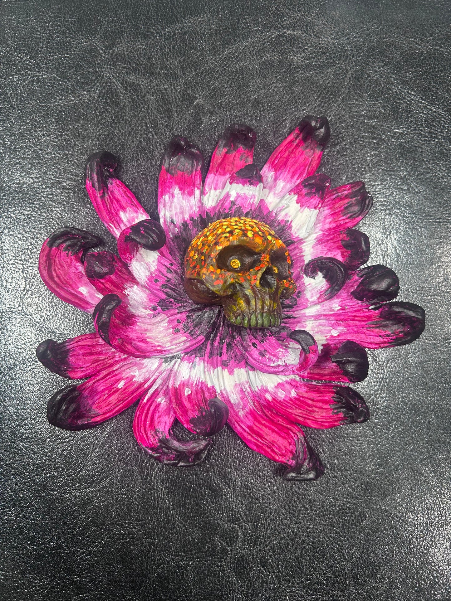 Hand Sculpted Skull Flower Wall Hanging