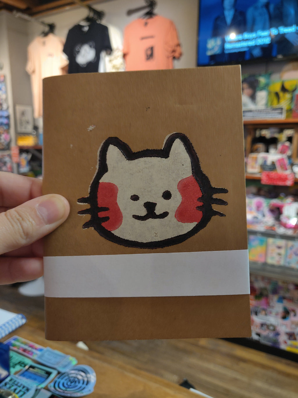 Cute Cat Hand-stamped Wood Cut Mini Sketchbooks / Notebooks