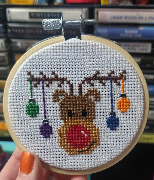 Rudolf CROSS STiTCH HOOP by Stitched and Bewitched