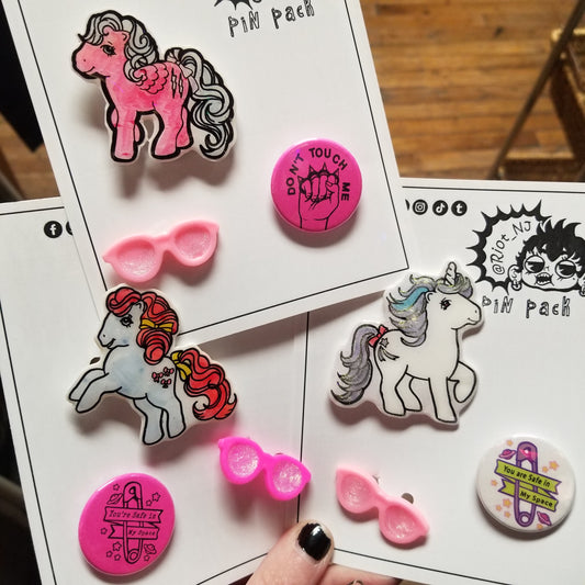 Pony / Sunglasses/ Pin Back Button PIN PACK by Riot NJ