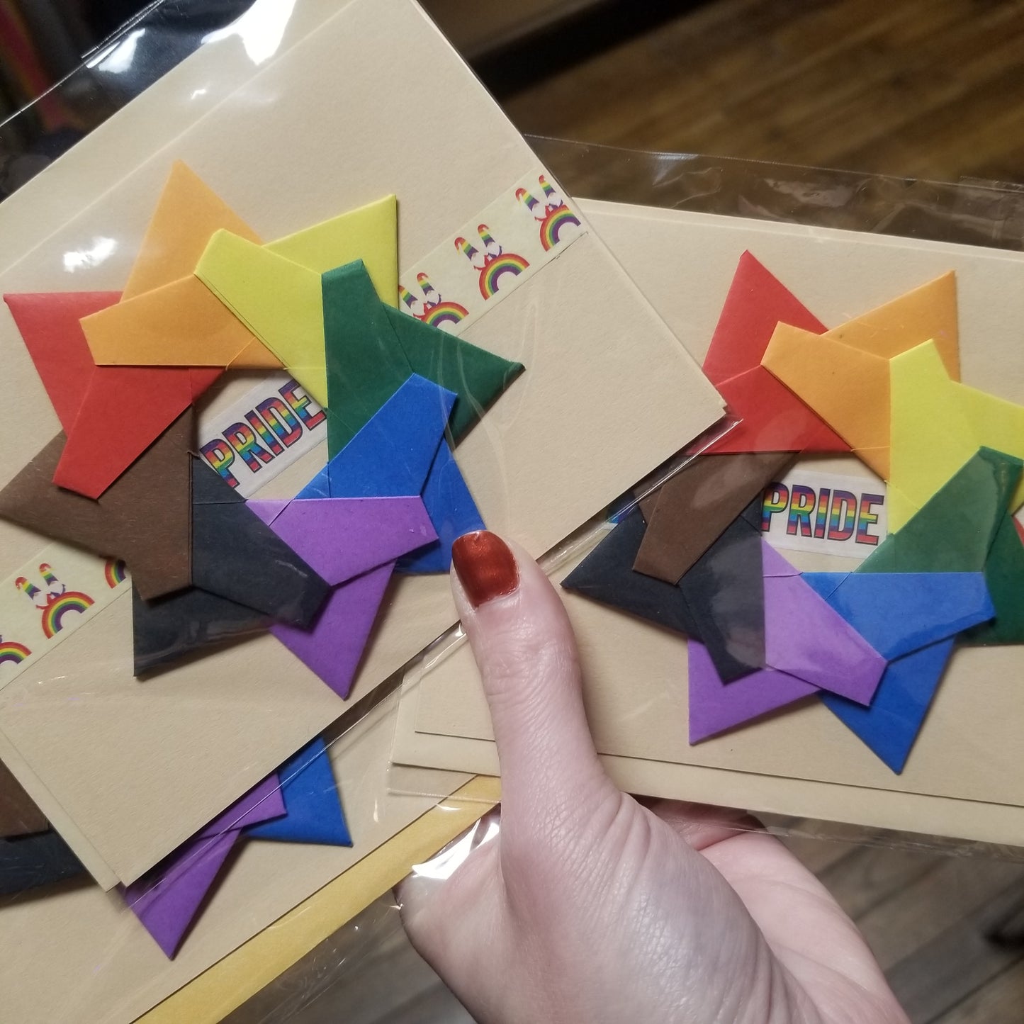 Rainbow Star Wreath ORIGAMI Greeting CARD