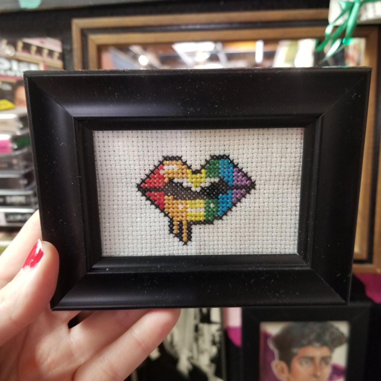 Rainbow Lips Framed Cross-Stitch