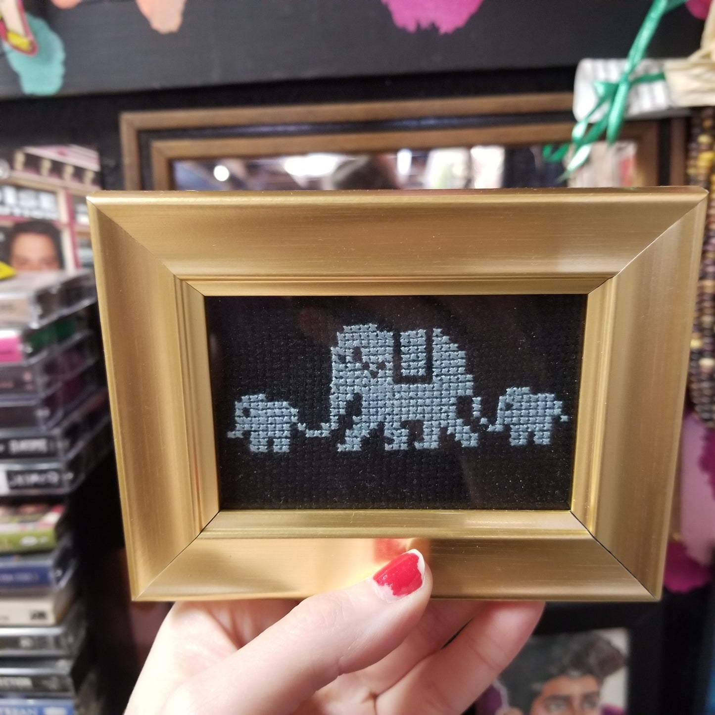 Elephant Trio Framed Cross-Stitch