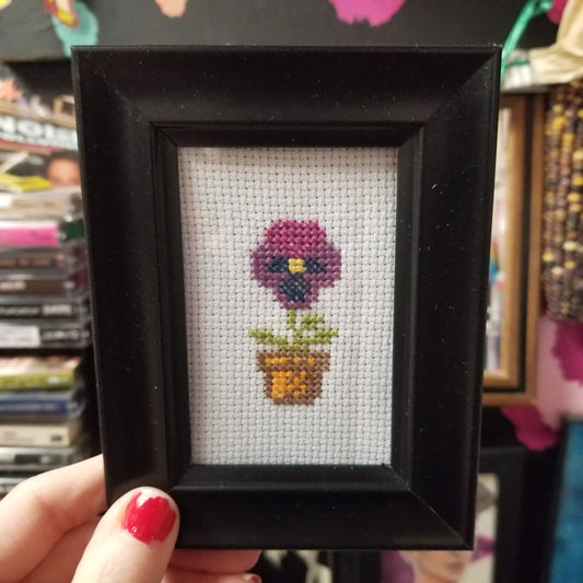 Purple Flower Framed Cross-Stitch