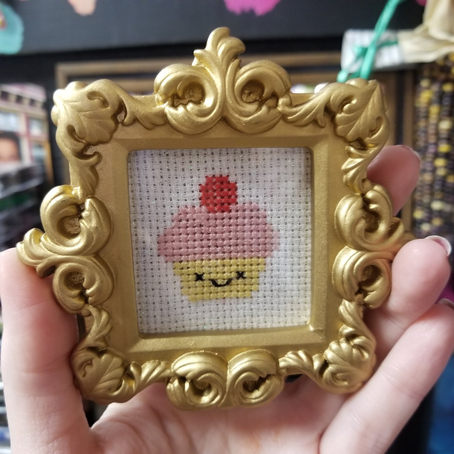 Smiling Cupcake Framed Cross-Stitch