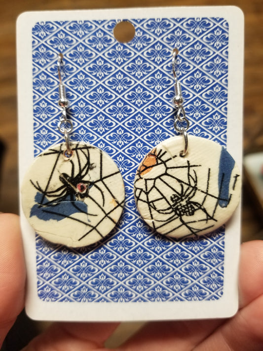 Spider Ceramic Disc EARRINGS by Skullduggery Studio