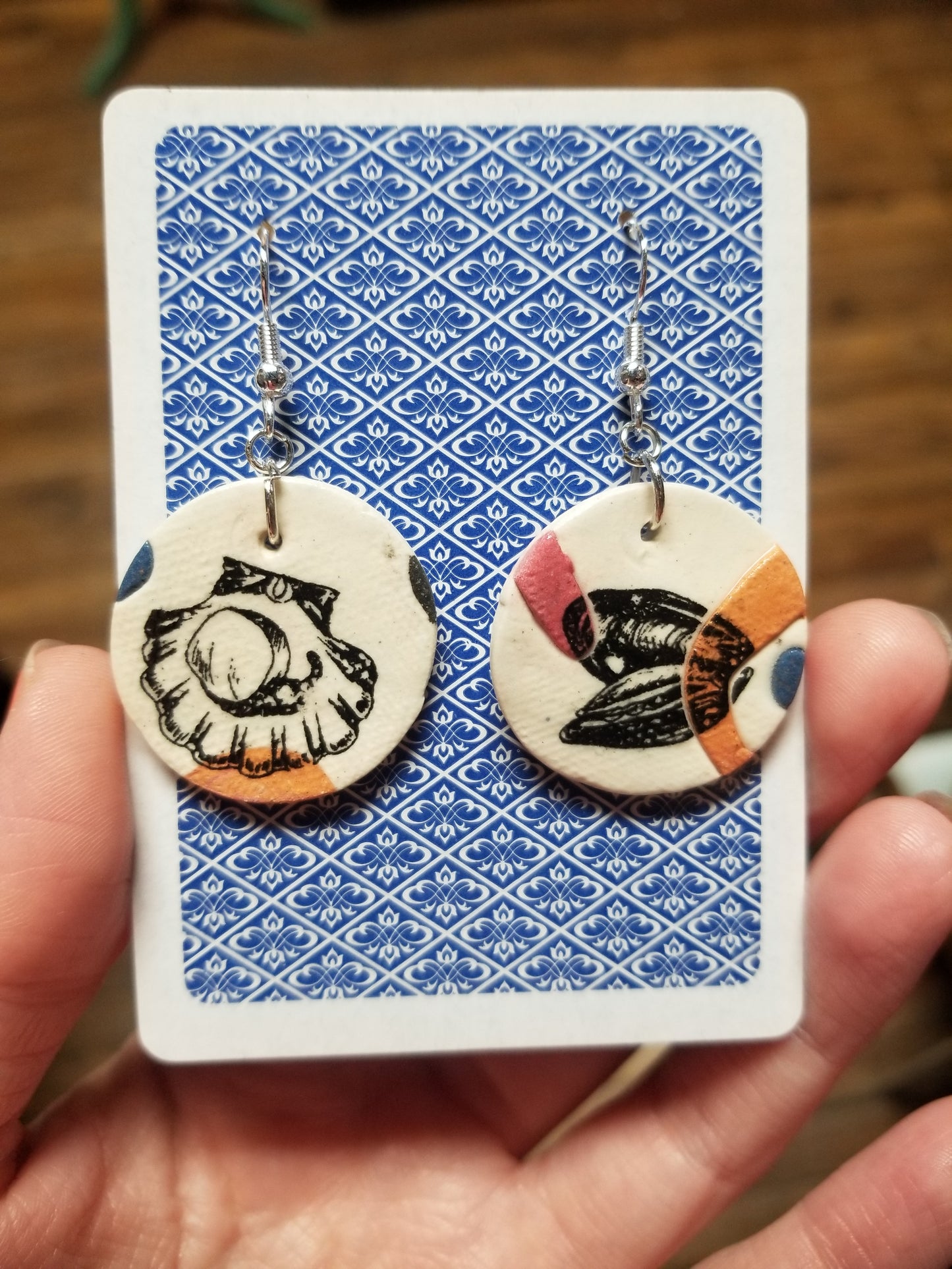 Shell Fish Ceramic Disc EARRINGS by Skullduggery Studio