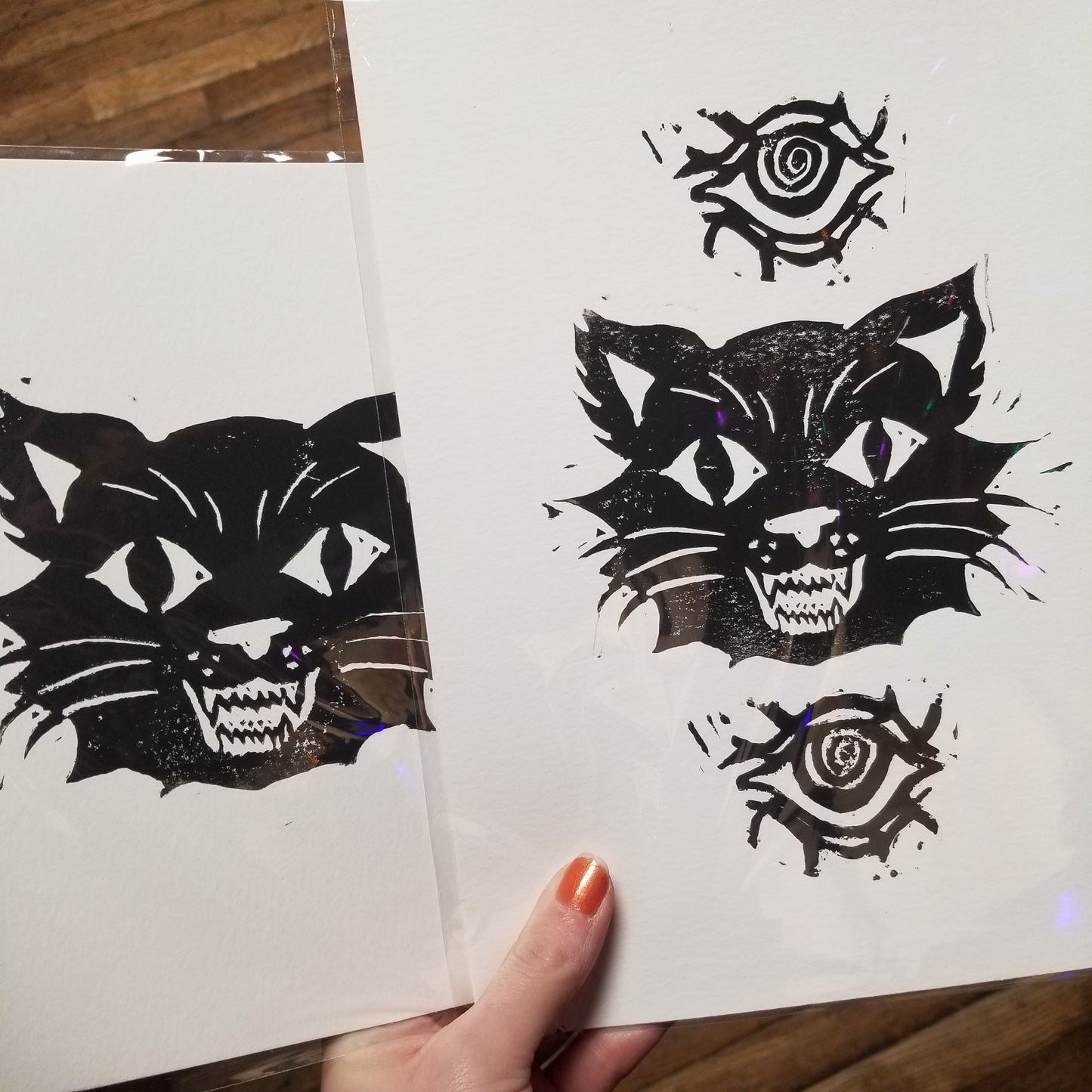 Cat Eyes Linocut 8x10" PRINT